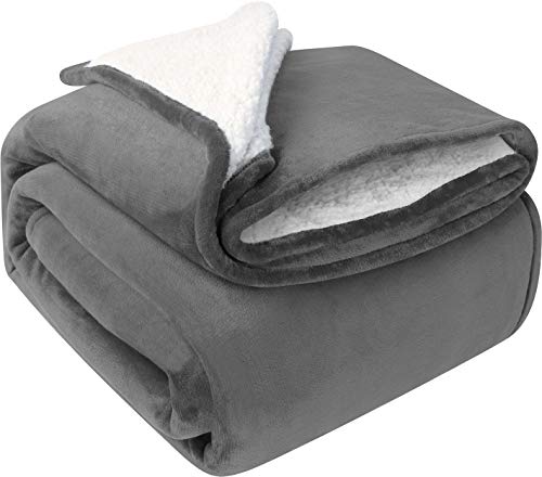 Book Cover Utopia Bedding Sherpa Bed Blanket King Size Grey 480GSM Plush Blanket Fleece Reversible Blanket for Bed and Couch