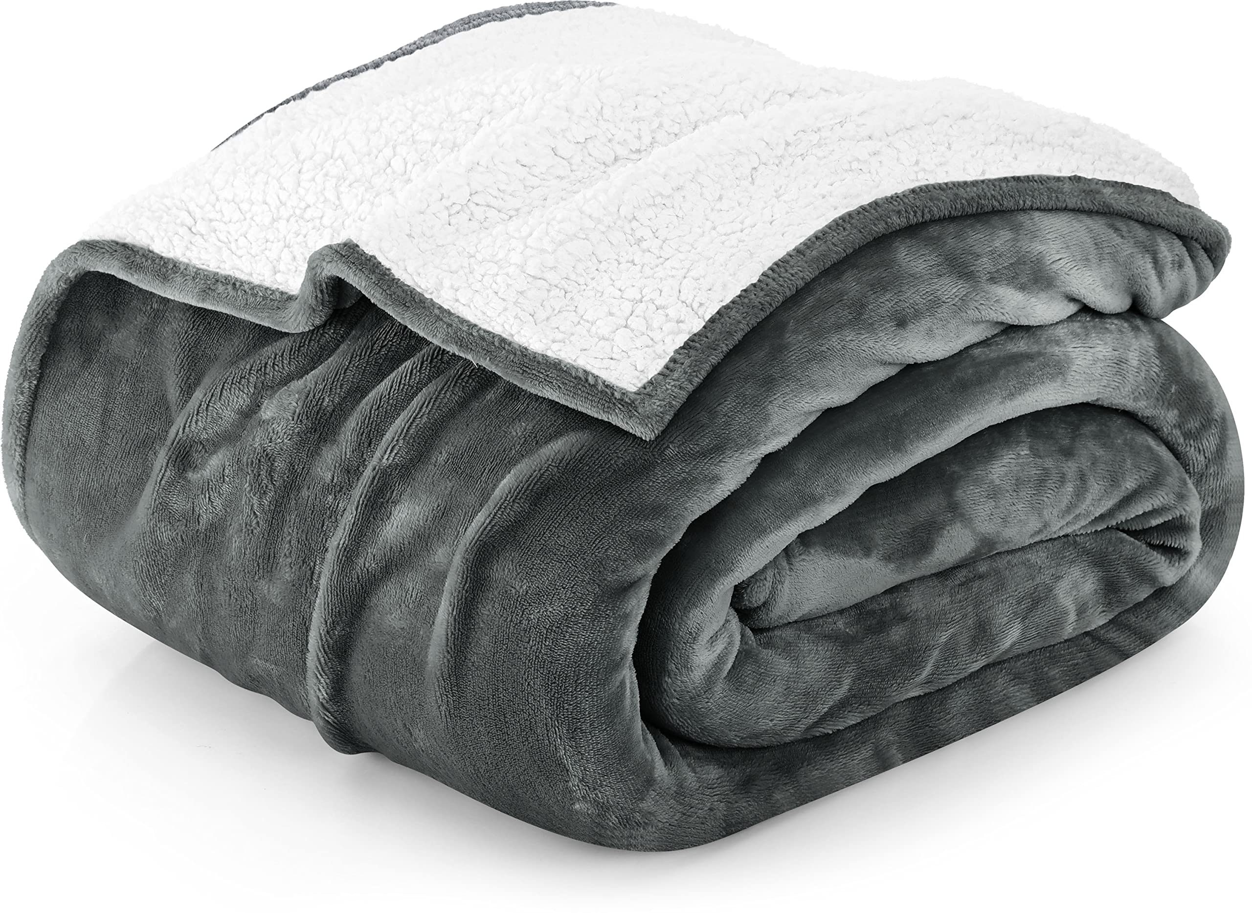 Utopia Bedding Sherpa Bed Blanket Queen Size Grey 480GSM Plush Blanket Fleece Reversible Blanket for Bed and Couch (90x90 Inches) Queen Grey