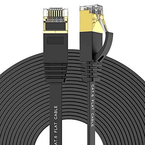 Ercielook Cat 6 Ethernet Cable 25 ft, Black Flat Cable with Clips, High Speed Internet Network Cable, Faster Than Cat5e Cat5