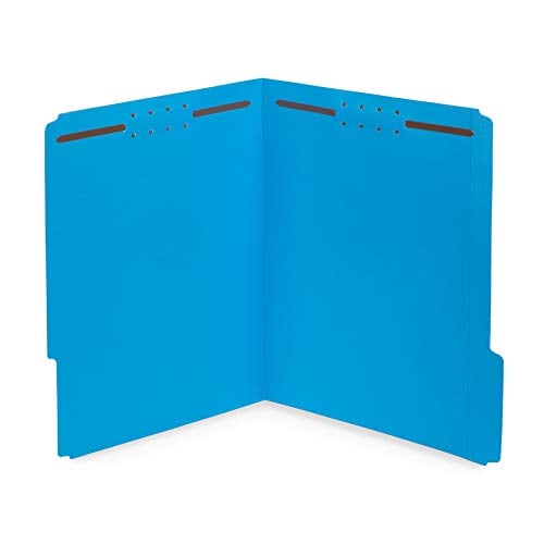 Book Cover 50 Fastener File Folders - 1/3 Cut Reinforced Tab - Durable 2 Prongs Designed to Organize Standard Medical Files, Law Client Files, Office Reports - Letter Size, 50 Pack (Blue)