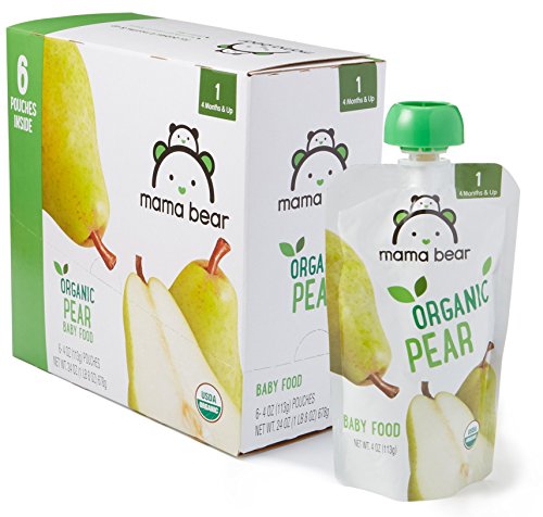 Book Cover Amazon Brand - Mama Bear Organic Baby Food, Stage 1, Pear, 4 Ounce Pouch (Pack of 12)