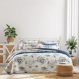 LIVILAN Nautical Theme Bedspread 3-Piece Reversible Queen Quilt Set, Cotton Fabric All-Season Coastal Beach Quilts Coverlet Set, Navy Blue Quilt (90 X 98 '') 2 Pillowcases (20 X 27'')