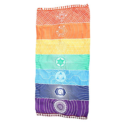 USHOT Rainbow Chakra Tapestry Towel Yoga Mat Sunscreen Shawl Tapestry Hippy Boho Gypsy