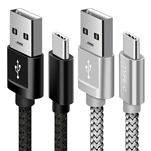 USB C Cable, ALCLAP [2-Pack,6.6ft] USB Type C Cable Nylon Braided Fast Charger Sync Cord Compatible for Galaxy Note 10 S10, for S8/S9, for LG V20 G5 G6, for Nexus and More (Black/Silver)