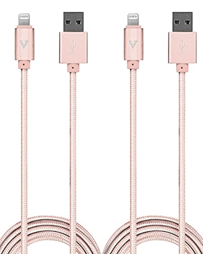 vCharged 12 FT Longest 2 Pack Pink/Rose Gold MFi Certified Lightning Cable Nylon Braided USB Long iPhone Charger for Apple iPhone 14 Pro Max, 13, 12, 11/Mini/XR, XS, X, 8, 7, iPad, Airpods - Updated