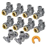 [10-Pack] PROCURU PushFit Angle Stop Valve 1/2" Push x 3/8" OD Comp, Quarter-Turn Push-to-Connect Brass Shutoff Valve for Copper, PEX, CPVC, PE-RT, HDPE Pipes, LF Certified Safe (8X8012-11T)