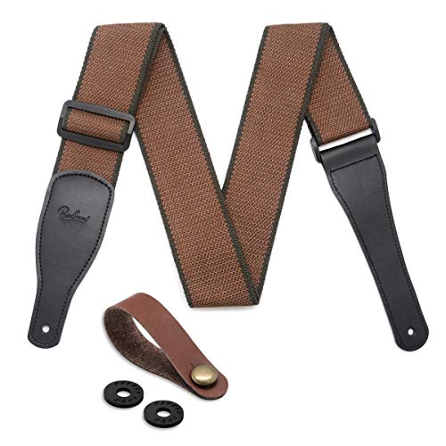 Guitar Strap for Acoustic, Electric & Bass Guitars - Cotton Leather Ends(Coffee)