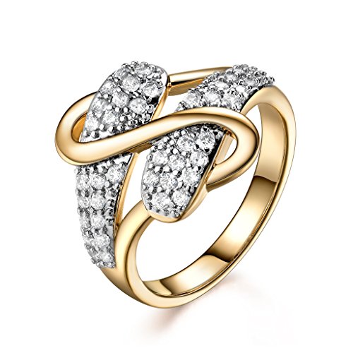 GULICX Round White CZ Yellow Gold Tone Twist Band Anniversary Promise Rings for Women