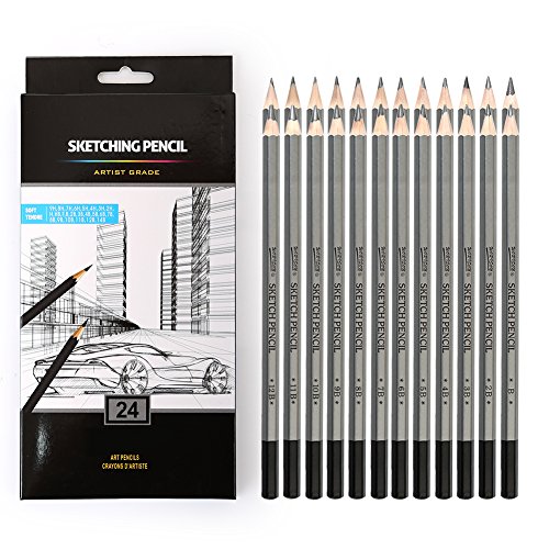 Book Cover Professional Sketch Pencils, 24 Piece, 9H to 14B for Drawing Set