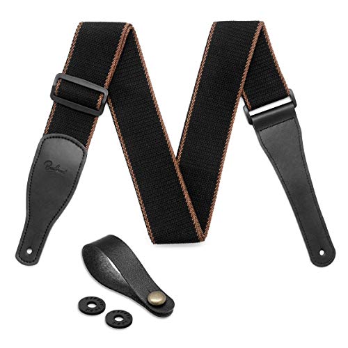 Book Cover Guitar Strap for Acoustic, Electric & Bass Guitars - Cotton Leather Ends(Black)
