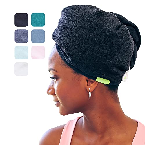 Book Cover AQUIS - Original Hair Turban, Patented Perfect Hands-Free Microfiber Hair Drying (10 X 29 Inches) (Black)