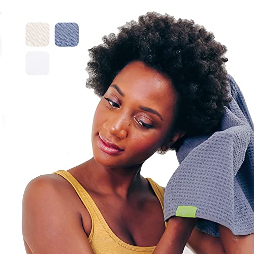 Book Cover AQUIS Waffle Microfiber Hair Towel, Water-Wicking, Ultra Absorbent & 50% Faster Drying, for All Thicker Hair Types, Dark Grey, (19
