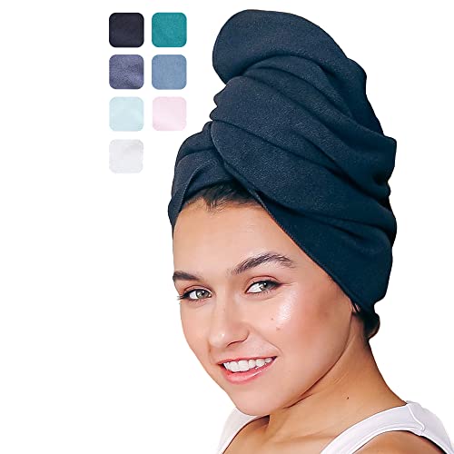 AQUIS Microfiber Hair Towel, Water-Wicking, Ultra Absorbent & 50% Faster Drying, for All Hair Types, Black, Regular (19" x 39")