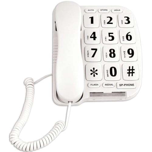 JeKaVis JF11W Big Button Corded Phone for Elderly Amplified Phones for Hearing Impaired Seniors with Loud Handsfree Speakerphone
