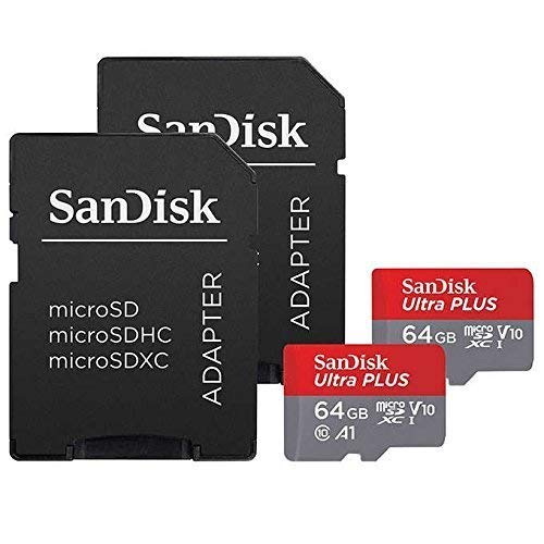 Book Cover SanDisk Ultra Plus 64GB microSDXC UHS-I Card with SD Adapter, Grey/Red, Full HD up to 100 MB/S For Android Phone, Tables and Camera (2 Pack of 64 GB Micro SD- Card)