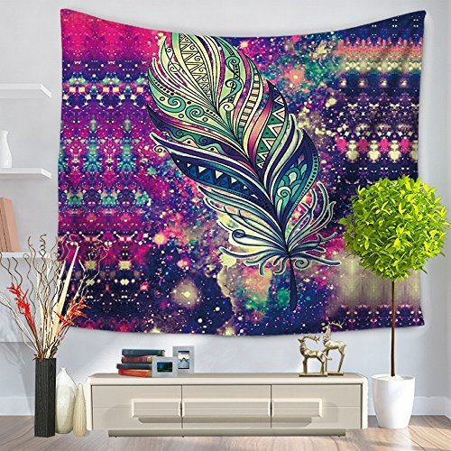 Alicemall Bohemian Colorful Feather Tapestry Boho Beach Throw Dorm Room Wall Hangings Decorative Bedspreads, 60 x 80 inches (Colorful Feather)