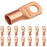 SELTERM 1/0 AWG (50 mmÂ²) - 3/8" (M10) âŒ€ Hole UL Heavy Duty Wire Lugs, Battery Cable Ends, Bare Copper Eyelets, Tubular Ring Terminal Connectors [B67] - 15 Pack