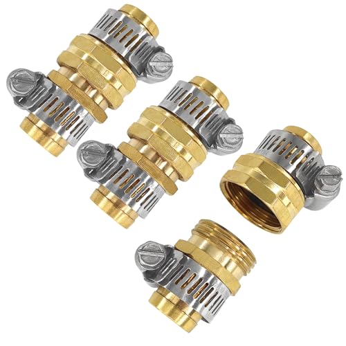 3Sets Brass 3/4" Garden Hose Mender End Repair Male Female Connector with Stainless Clamp