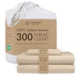 Threadmill Cotton Twin XL Sheet Set | 100% Cotton Sheets for Twin XL Size Bed | Solid Sateen Twin XL Bed Sheets Set with 16” Deep Pocket | Soft Breathable 3-Piece Cooling Sheet Set | Beige