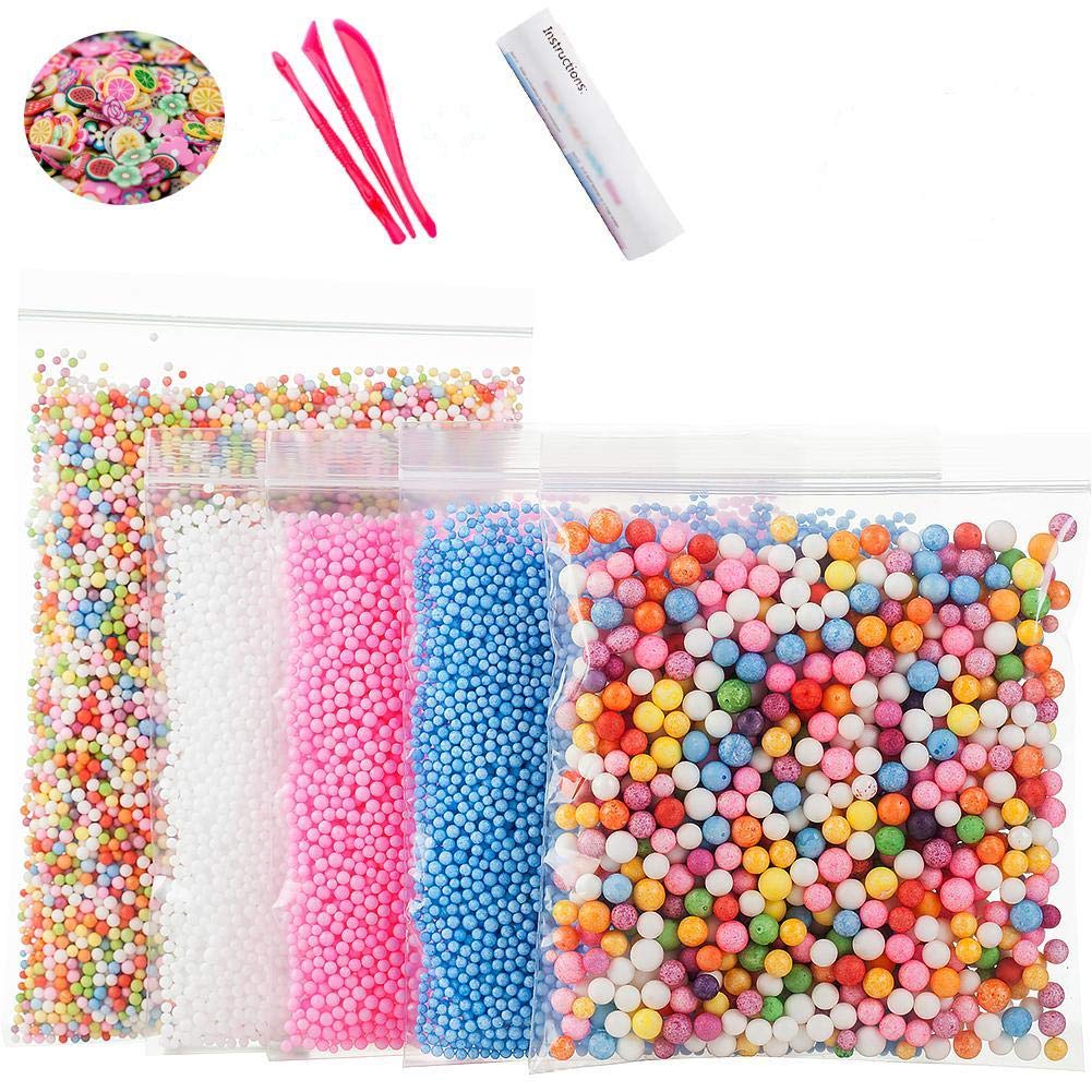 Foam Beads for DIY Slime – Craft Styrofoam Balls 0.1-0.35 inch(47000pcs) for Kids Homemade Slime, Home Decorative, Wedding and Party Decorations (5 Pack)