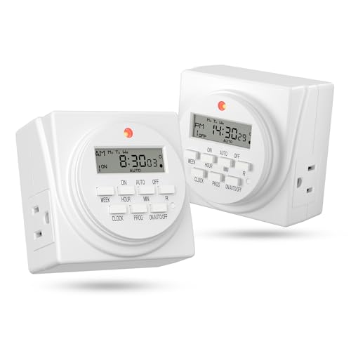 BN-LINK 7 Day Heavy Duty Digital Programmable Timer, FD60 U6, 115V, 60Hz, Dual Outlet, Indoor, Packaging May Vary, Dual Outlet, for Lamp Light Fan Security UL Listed(2 Pack)