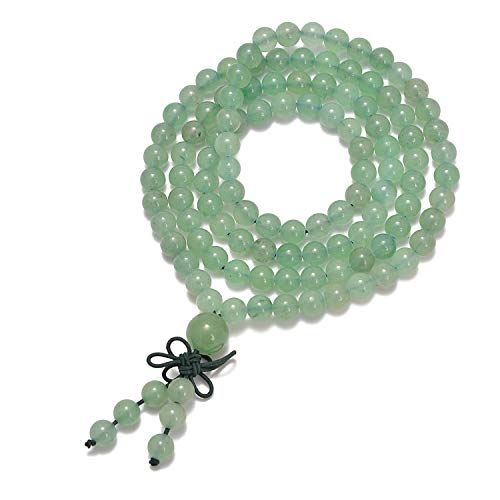 AD Beads Natural Gemstones Buddhist 108 Prayer Healing Beads Mala Stretchy Bracelet Necklace 6mm (Green Aventurine)