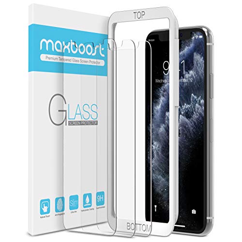 Book Cover Maxboost Screen Protector for Apple iPhone Xs & iPhone X & iPhone 11 Pro (3 Packs, Clear) 0.25mm Tempered Glass Screen Protector with Advanced Clarity [3D Touch] Work w/Most Case 99% Touch Accurate