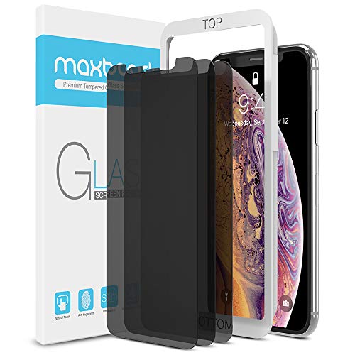 Maxboost (3 Pack) Privacy Glass Screen Protector Designed for iPhone 11 Pro/iPhone XS/iPhone X (5.8") Tempered Glass with Anti-Spy/Scratch/Fingerprint/Case Friendly/Easy Installation