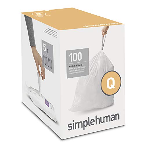 simplehuman Code Q Custom Fit Drawstring Trash Bags, 100 Liners, White, Count