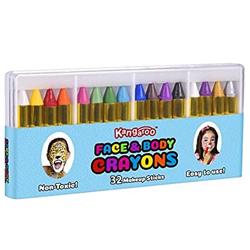 Kangaroo Face Paint Kit and Body Paint - Makeup Sticks and Markers - Rainbow Face Painting Kits - Washable Safe - Adults Kids Face Paint Crayons for Halloween Easter Parties Costumes Avatar (32 Packs)