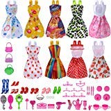 Total 50pcs -9 Pack Doll Clothes Party Gown Outfits +41pcs Different Doll Accessories Shoes bags Glasses Necklace Tableware Mirror For for Barbie doll Girl Birthday Gift