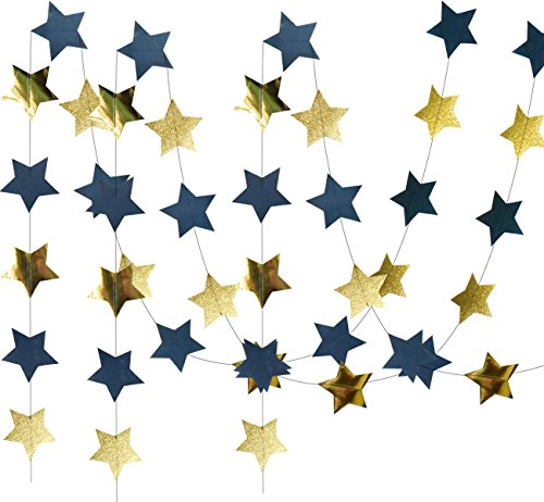 Outer Space Decorations Birthday Party Decorations 2pcs Navy Blue Glitter Gold Paper Star Garlands Star String for Baby Shower Decorations