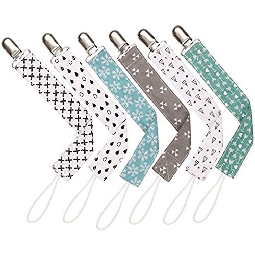 Book Cover Pacifier Clips by Upsimples - 6 Pack - Universal Fit Baby Soothie Pacifier Holder, Teething Ring Holder for Baby Girls and Boys
