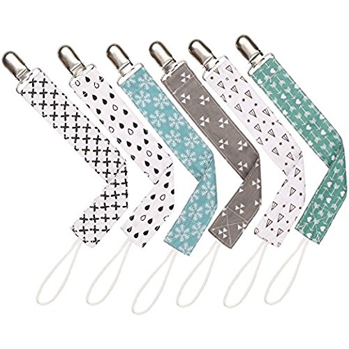 Pacifier Clips by Upsimples - 6 Pack - Universal Fit Baby Soothie Pacifier Holder, Teething Ring Holder for Baby Girls and Boys