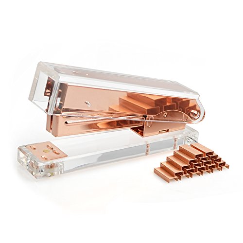 Acrylic Clear Desktop Stapler and Rose Gold with 1000 Staples,Modern Design Office Desk Accessory