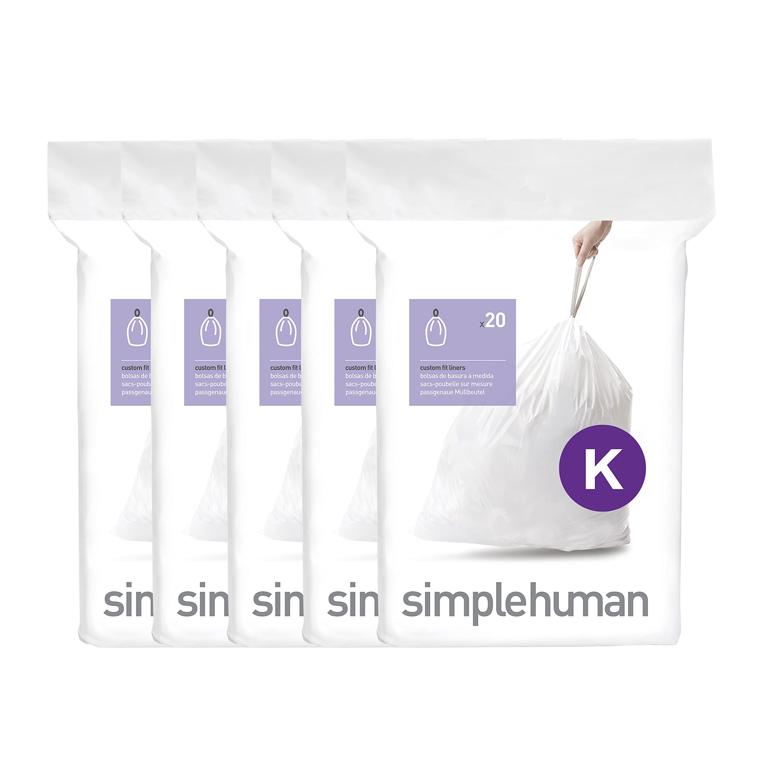 simplehuman Code K Custom Fit Drawstring Trash Bags in Dispenser Packs, 100 Count, 35-45 Liter / 9.2-12 Gallon, White White 100 Liners Discontinued