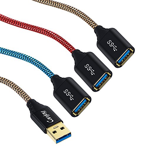 USB Extension, Canjoy 3 Pack 6ft USB 3.0 Extension Cable Braided USB Extender Cord A Male to A Female Fast Data Transfer Compatible Oculus VR,PS4,Xbox,Mouse,Keyboard,Printer,Scanner-Red Gold Blue
