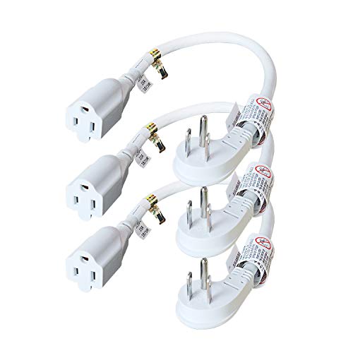 Book Cover FIRMERST 1875W Flat Plug 1Ft Extension Cord 15A for Kitchen Home Appliance Office White (3 Pack)
