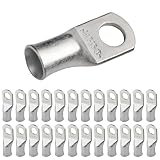 SELTERM 25pcs 1/0 AWG 3/8" Stud Marine Grade Tinned Copper Battery Cable Lugs, 0 Gauge Ring Terminals, UL Wire Lugs Electrical Battery Cable Ends, Tinned Copper Lugs Battery Terminal Connectors