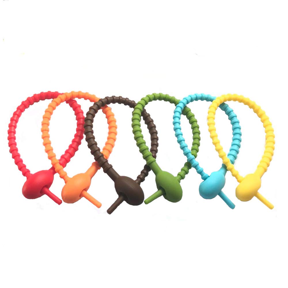 Tangser Colorful All-Purpose Silicone Ties, Multi-use Smart tie, Bag Clip, Bread Tie, Food Saver, Reusable Rubber Twist Tie, Cable Ties, Household Snake Ties (12 Pcs) Yellow, Blue, Orange, Green,brown,red