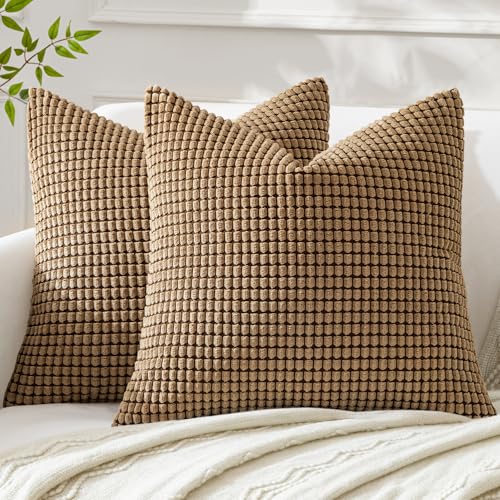 MIULEE Pack of 2 Pillow Covers 18x18 Inch Inch Brown Super Soft Corduroy Decorative Throw Pillows Couch Home Decor for Cushion Sofa Bedroom Living Room