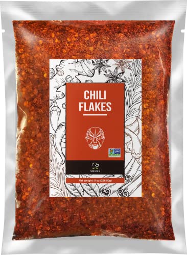 Soeos Red Chili Flakes, 8oz (226g), Dried and Crushed Red Chili Pepper Flakes, Premium Chili Powder for Pizza, Chowder, Seafood, and Pasta