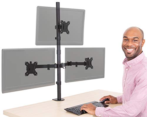Book Cover Stand Steady 3 Monitor Mount Desk Stand | Clamp-On Height Adjustable Triple Monitor Stand | Full Articulation VESA Mount Fits Most LCD/LED Monitors 13-32 Inches | Easy Set-Up Three Monitor Arm