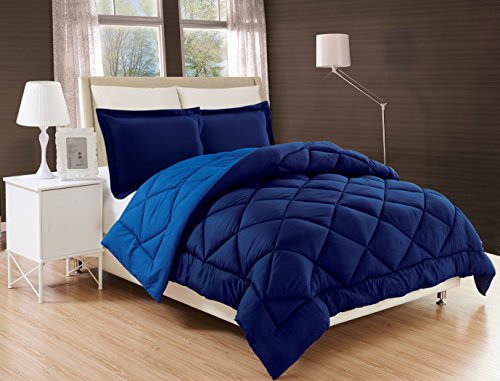 Elegant Comfort All Season Comforter and Year Round Medium Weight Super Soft Down Alternative Reversible 3-Piece Comforter Set, King, Navy Blue/Light Blue King Navy/Light Blue