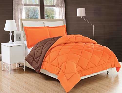 Elegant Comfort All Season Comforter and Year Round Medium Weight Super Soft Down Alternative Reversible 3-Piece Comforter Set, King, Orange/Chocolate