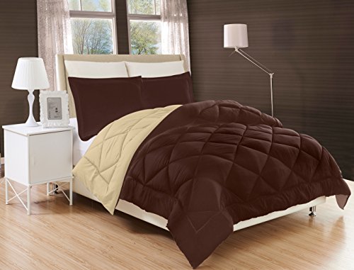 Elegant Comfort All Season Comforter and Year Round Medium Weight Super Soft Down Alternative Reversible 3-Piece Comforter Set, King, Chocolate Brown/Cream