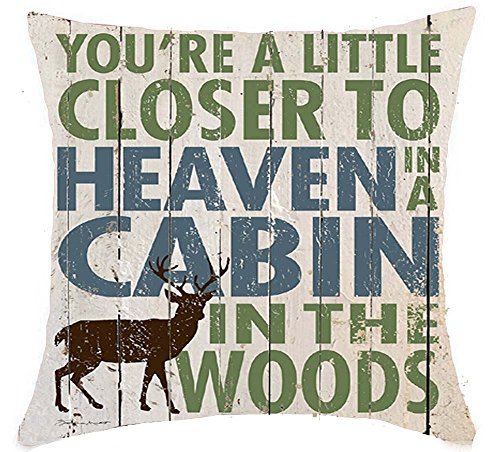 Book Cover GAWEKIQE Retro wood grain background family life phrases You're a little closer to heaven in a cabin in the woods Cotton Linen Throw pillow cover Cushion Case Holiday Decorative 18