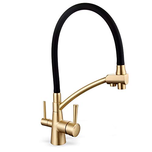 Book Cover GAPPO Gold Kitchen Faucet Pull Out Kitchen Sink Faucet Dual Handle 3 in 1 High Arc Water Filter Purifier Faucets Golden