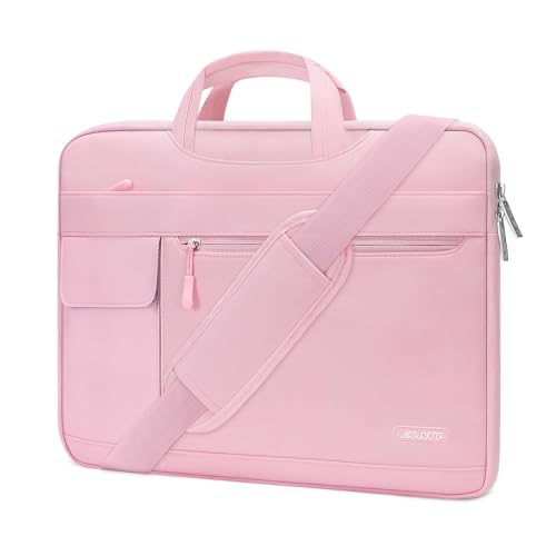 MOSISO Laptop Shoulder Bag Compatible with 13-13.3 inch MacBook Pro, MacBook Air, Notebook Computer, Polyester Flapover Briefcase Sleeve Case, Pink