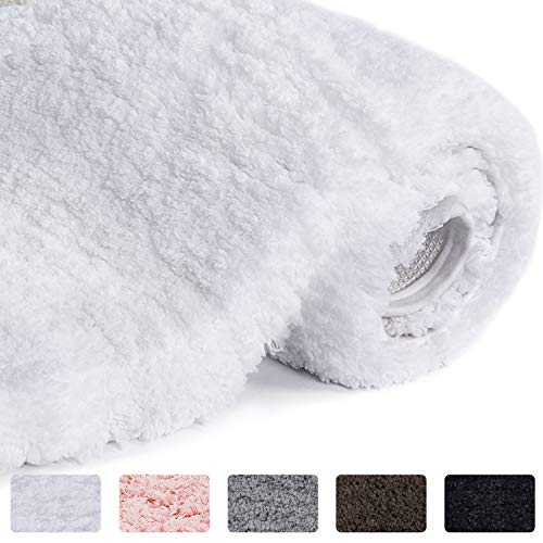 Lifewit Bathroom Rug Bath Mat Non-Slip Rubber Microfiber Soft Water Absorbent Thick Shaggy Floor Mats, Machine Washable, White, 32"x20"